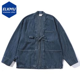 Chaquetas vaqueras de estilo japonés cárdigan abrigo tipo kimono 2024 chaqueta informal de primavera y otoño para hombre prendas de vestir azul negro 240311