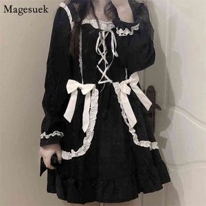 Japón estilo gótico lolita vestido mujeres vendaje vintage kawaii mini niña a-line delgado negro verano es vestido 13260 210512