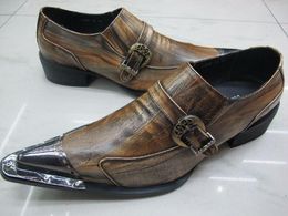 Chaussures pour hommes de Style japonais avec bout en métal en peau de vache chaussures formelles à bout pointu hommes en cuir chaussures d'affaires/de mariage pour homme, eu38-46