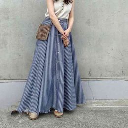 Japon Style Printemps Été Vintage Jupe Femme Chic Bouton Conçu Mujer Faldas Élégant Taille Haute Feminino Jupe 210514