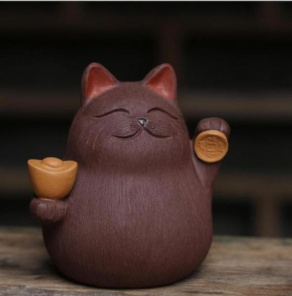 Style japonais Thai chinois zisha sculpté jeu de thé jouer au thé jouets thé animal de compagnie argent figurines de chat jouets statues en béton accessoires de cérémonie 1009652