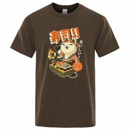 Japon Sushi Chef Cat Cartos Hommes Tshirt Surdimensionné Vêtements Lâches Rue Cott T-shirts Fi T-shirts Casual Marque Tshirt S9hx #