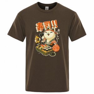 Japan Sushi Chef Kat Cartos Mannen T-shirt Oversized Losse Kleding Straat Cott T-shirts Fi T-shirts Casual Merk T-shirt S9hx #