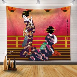 Japon Tapestry Young Geisha à Kimono avec Sakura Costume oriental traditionnel mur de rideau suspendu chambre à coucher