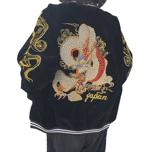 Japon vent conception de haute qualité streetwear uniforme de baseball dragon brodé veste à glissière en velours côtelé vêtements pour femmes vêtements d'extérieur 201023