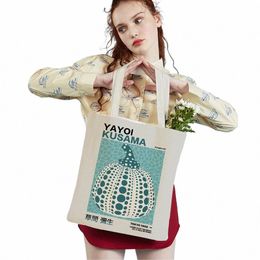 Japan Yayoi Kusama Dots Pumpkin Retro Lady Shop Tassen Noordse shopper tas dubbele print vrouwen supermarkt handtas canvas tote k1d0#