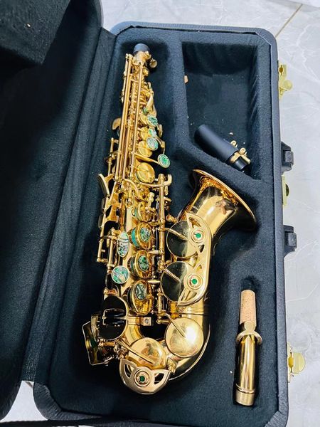 Japón YSS-62 B-b-bend Saxofón soprano curvo Saxofón dorado Patrón de profundidad exquisito Saxo soprano de grado profesional Instrumentos musicales