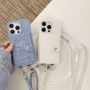 Sac de carte denim japonais et coréen suspendu corde adaptée à l'iPhone 14 Promax Téléphone Case 12 Femmes 11max Apple 15 Anti Drop