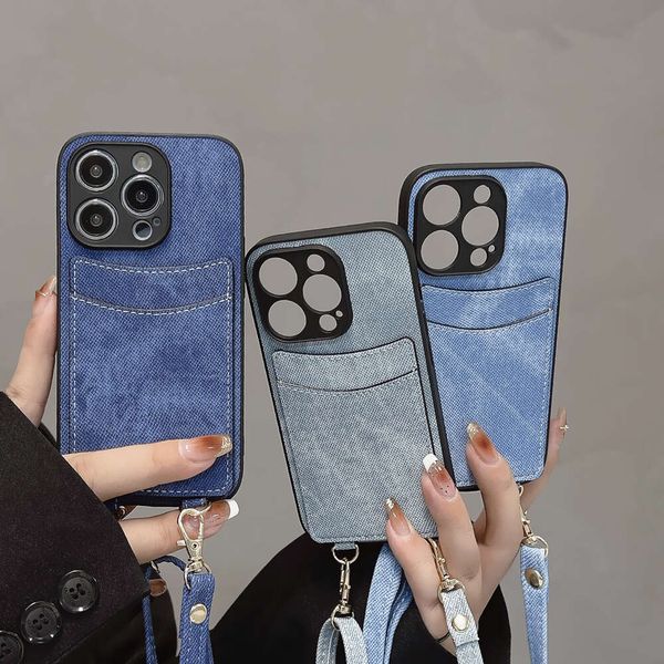 Porte-cartes crossbody japonais et coréen Denim adapté à Apple 15 Promax Phone Case iPhone 14 Anti Drop 13 Pro nouveau modèle