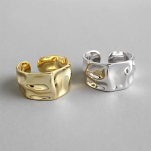 Mode japonaise et coréenne S925 argent Sterling net rouge irrégulier Concave convexe large anneau ouvert bijoux 6FHU299r