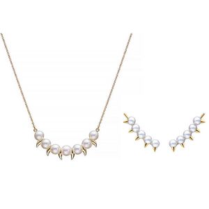 Collier de perles haut de gamme japonais et coréen, ensemble d'escalade d'oreilles, même chaîne de clavicule pour femmes simple et élégante, en laiton plaqué d'or véritable