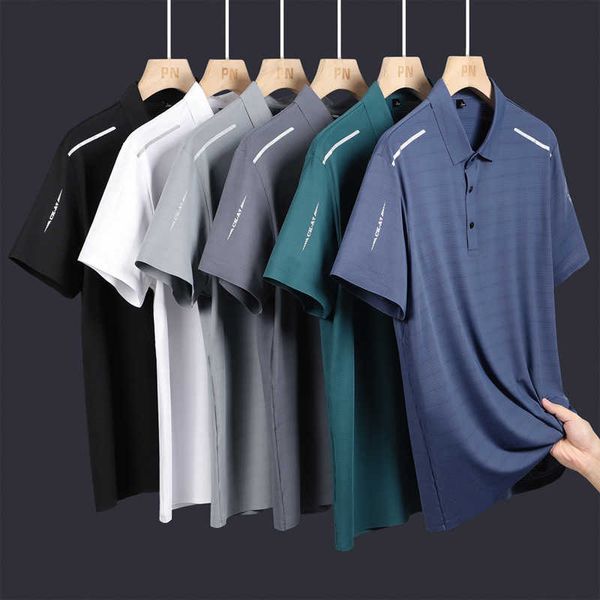 Camisa publicitaria de polo ligera y transpirable de seda de hielo japonesa y coreana para hombre, fábrica de camisetas de negocios con cuello abatible de media manga corta de verano