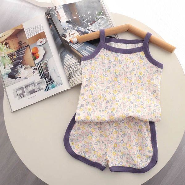 Conjunto infantil fino de verano estilo Instagram japonés y coreano, pantalones cortos con tirantes de clase A de algodón puro, ropa para el hogar y al aire libre para niñas