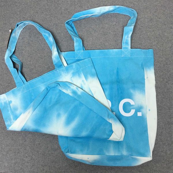 Diseñador de moda APC bolso letra impresión teñido anudado cielo azul contraste gran capacidad bolso de lona bolso bolso de hombro bolso de compras