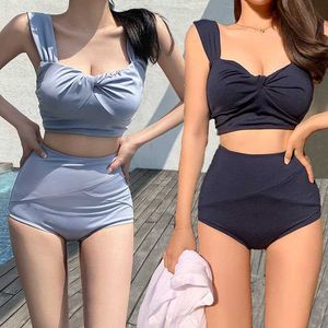 Japans en Koreaans nieuw dames split conservatief badpak met hoge taille sexy rugloze effen kleur bedekte buik hete lente bikinizwempak