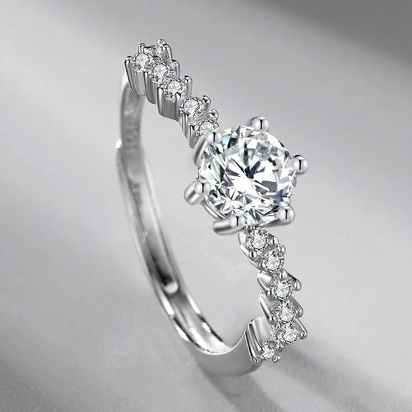 Style japonais et coréen S925 Argent Simulation Moissanite Bague Mirco Incrusté Avec Diamant Proposition Cérémonie De Luxe Bijoux Cadeau