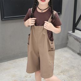 Japans en Koreaanse stijl T-shirt + korte overalls 2 stks kleding sets meisje jongen kinderen kleding meisjes 210528
