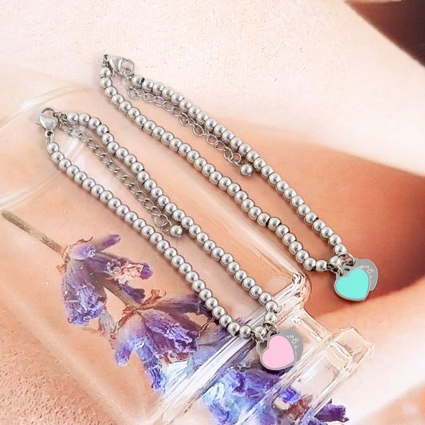 Pulsera de cuentas de acero de titanio japonesa y coreana, conjunto de colgante de esmalte azul femenino