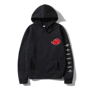 Japonais Anim Akatsuki Cloud Symbol Pull à capuche Hommes Sweats à capuche Streetwear Hommes Akatsuki Cloud Symbols Imprimer Sweat-shirt surdimensionné H0910