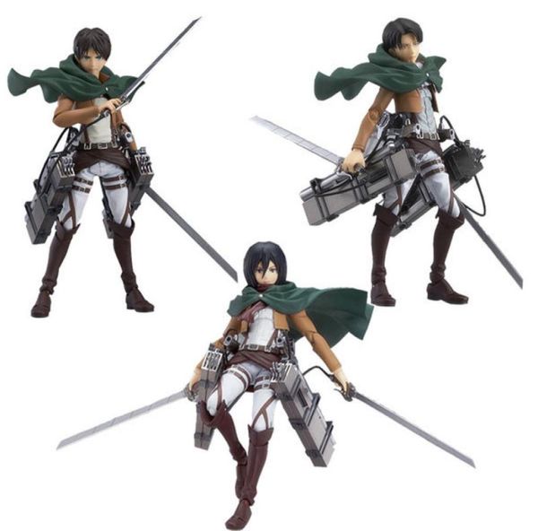 Ataque de anime japonés contra Titan Figma 213 Levi 203 Mikasa 207 Eren PVC Figura Figura modelo Regalos de muñeca de juguete coleccionable Q07225355863