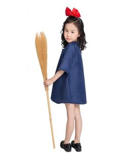 Japanse anime kinderkostuums Kiki cosplay marineblauwe jurk meisjes kleine heks qiqi-sets met rode hoofdband halloween kostuums voor kinderen5916597