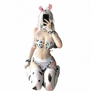 Japonais Anime Cos Cow Cosplay Costume Sexy Lingerie Maid Uniforme Filles Mignon Lolita Soutien-Gorge et Culotte Ensemble avec Bas Y38L #