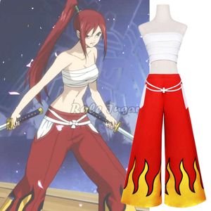 Disfraz de Cosplay de cola de Hada de Anime japonés, conjunto de uniforme con sujetador y pantalón de Erza Scarlet, pelucas, Cosplay para fiesta de Halloween