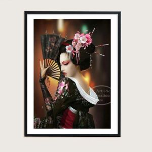 Japonais anime geisha beauté kimono femme affiche toile peinture imprimement peinture image salon maison mur art décoration de maison