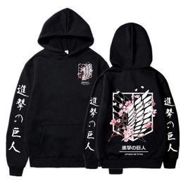 Japonais Anime Graphic Hoodies Hommes Attaque sur Titan Imprimer Pull Sweat Harajuku Vêtements Unisexe Homme