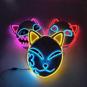 Japans anime masker vol gezicht demon slaayer masker led feestbenodigdheden neon licht flitsen in de donkere nacht hkd230810