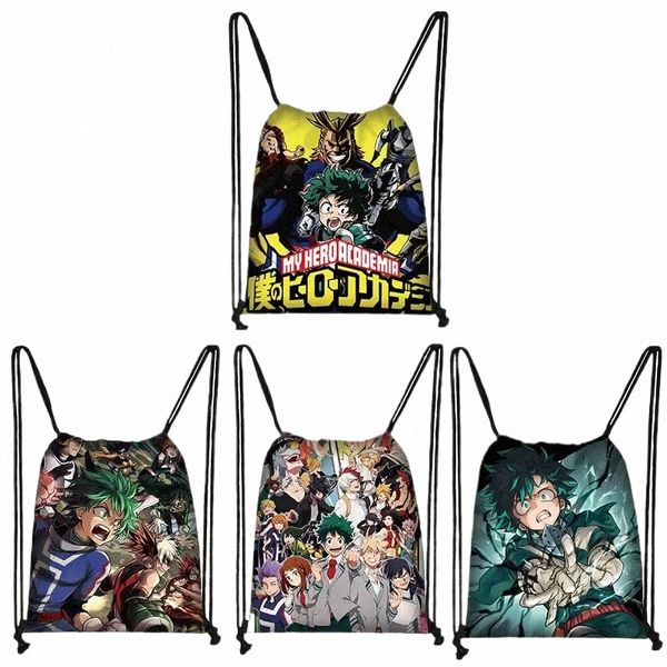 Anime japonés My Hero Academia Patrón Bolsa con cordón Mujeres Mochilas Carto Boku No Hero Academia para viaje Bolsa de zapatos Regalo u9Gp #