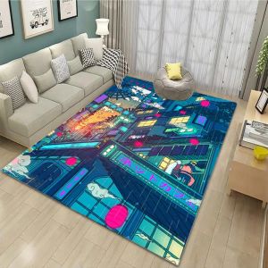 Japanse anime Night Scene Taps Child Game Slaapkamer vloer Mat Super printing Galwegen Tapijten Moderne thuis woonkamer Decor