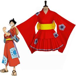 Anime japonais une pièce singe D. Luffy Cosplay Kimono Costume pour femmes adultes rouge Cardinal Halloween fête Costumes