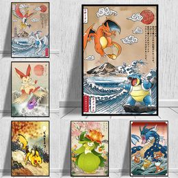 Affiche d'elfe périphérique de dessin animé japonais, décor Charizard Blastoise, peinture sur toile d'art mural, décoration de salle moderne, photo