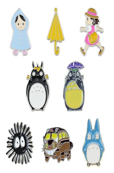 Broches de periféricos de anime japoneses Juego de 8 piezas de briquetas de autobús lindas de Totoro para niñas Pin con plateado Pin Joya ACCE6750803