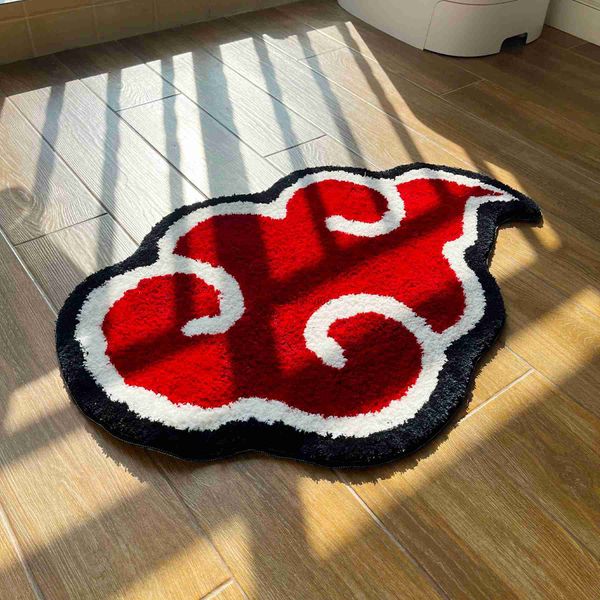 Felpudo de nube roja de Anime japonés, tapete antideslizante para cocina, dormitorio, hecho a mano, alfombra con mechones, alfombra para entrada de sala de estar, decoración del hogar L230619