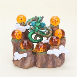 Anime japonais Shenron Shenlong Green Metallic Gold Model Toy Pvc Figure Mountain Base Ball Scène décation Y12213683587