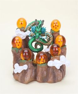 Anime japonais Shenron Shenlong Green Metallic Gold Model Toy Pvc Figure Mountain Base Ball Scène décation Y12211176571