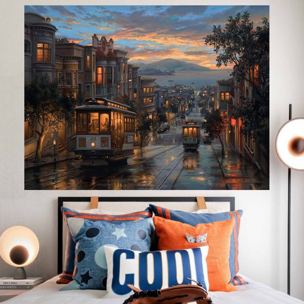 Japonais anime rue ville fond mur tissu nuage chambre chevet suspendu tissu dortoir chambre décoration Simple tapisserie diamant art club