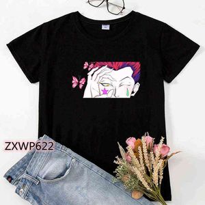 Anime japonais Tshirt Vêtements pour femmes Imprimé Hisoka T-shirts Femme Graphique Noir Tee Tops Manga Hunter x Hunter Tshirt Femme G220310
