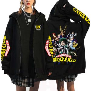 Japanse anime zip hoodies Men Women My Hero Academia Grafische gedrukte sweatshirts Casual ritsjacks mode streetwear lagen mode
