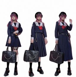 Japonais Bad Girls JK Uniforme Jupe plissée de base Excellents étudiants Super-Lg College Dres NAVY Sailor costume p4IR #