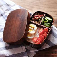 Boîtes à bento japonais 3 grilles de cuisine Boîte à lunch en bois écologique Boîtes de sushi en bois naturelles de table de vaisselle de nourriture Bh8101 TQQ