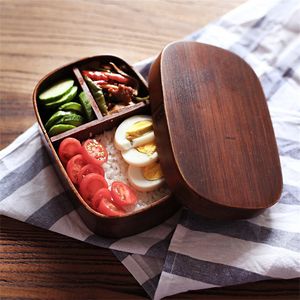 Boîtes à Bento japonaises 3 grilles, boîte à déjeuner de cuisine en bois naturel, boîtes à Sushi en bois naturel écologique, récipient alimentaire, bol de table LT781