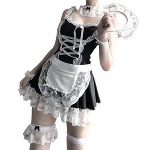 Japanse Zwarte Leuke Lolita Maid Kostuums Meisjes Vrouwen Sexy lingerie Mooie Meid Cosplay Kostuum Outfit Dr Kleding E9j8 #