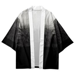 Japonais noir blanc gradient imprimé kimono été de plage décontractée cardigan yukata femmes hommes cosplay haori top vêtements asiatiques