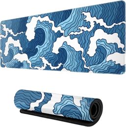 Japanse Blauwe XL Uitgebreide Grote Bureau Mousepad 31.5X11.8 Inch Grote Muismat met Gestikte Rand Antislip lange Computer Toetsenbord Mat