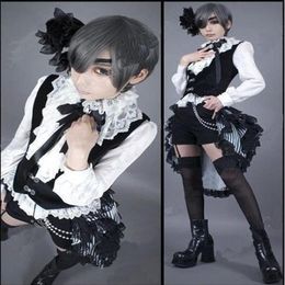 Japanse Cartoon Anime cosplay Black Butler Ciel Phantomhive Cosplay Kostuum Vest Shirt Shorts tailing Hoofdtooi EyePatch282h