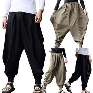 Japonais décontracté coton lin pantalon mâle sarouel hommes cheville bandé survêtement pantalon chinois traditionnel vêtement 251c