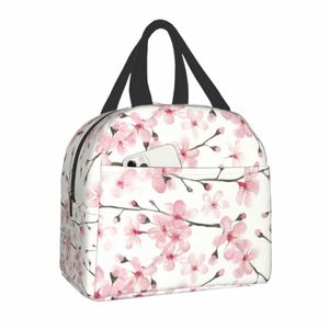 Sac à lunch isolé de la fleur de cerise japonaise pour les femmes Floral Fr Resief Renteer Thermal Food Box Lanch Board Work School Travel 39et # #